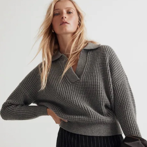 Madewell Waffle-Knit Henley Sweater - Picture 1 of 9